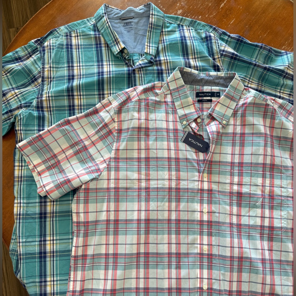 2 Men's 3XL Plaid button down shirt sleeve shirts
